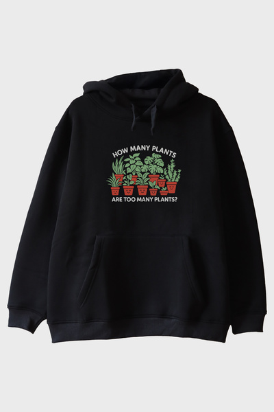 Generic Brand How Many Plants Printed Mizahi Bitki Black Hoodie