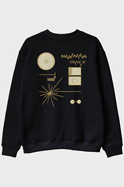 NUUGG سويت شيرت Golden Record ذو طابع فضائي وبسيط وعلمي باللون الأسود