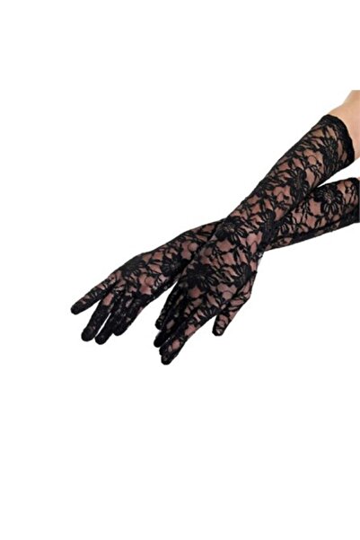 By Aheli Siyah Dantelli Uzun Eldiven/40 cm