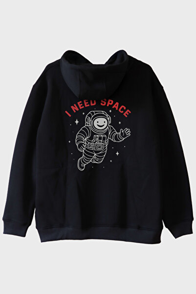 Generic Brand هودي أسود بتصميم رائد الفضاء I NEED SPACE مطبوع