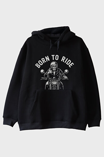 NUUGG هوديي أسود مطبوع بتصميم دراجة نارية من BORN TO RIDE
