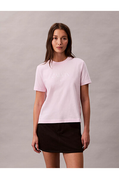 Calvin Klein Women's Regular Fit Round Neck Cotton Short Sleeve Pink T-Shirt Lv047E813G-Tn9