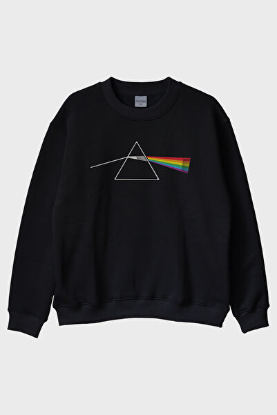 Generic Brand Light Prism Graphic Printed Rainbow Reflective Black Crew Neck ...