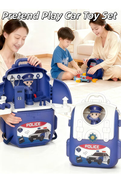 Generic 3-in-1 Role-Playing Car Toy Set, Fire Truck Model, Can Be Freely Transformed into 2 Forms,blue