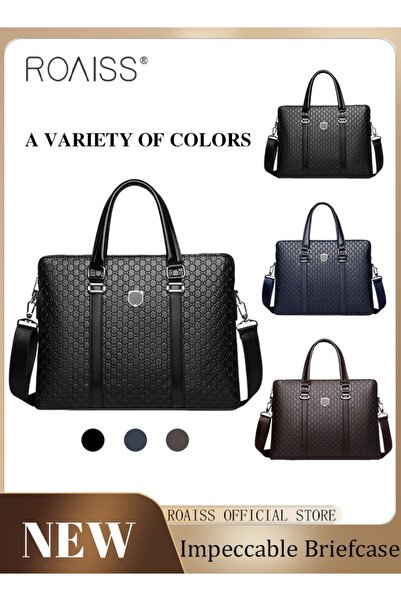 ROAISS حقيبة كلاسيكية من الجلد المحكم، حقيبة كتف للكمبيوتر المحمول للرجال، من...