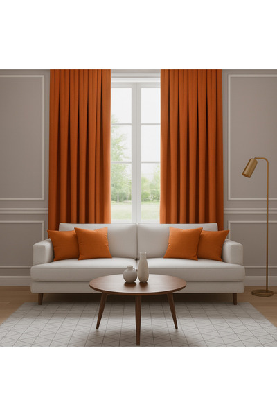 Pierre Cardin Kiremit Lüks Termal Işık Geçirmez Kornişli Blackout Karartma Saten Perde enxboy