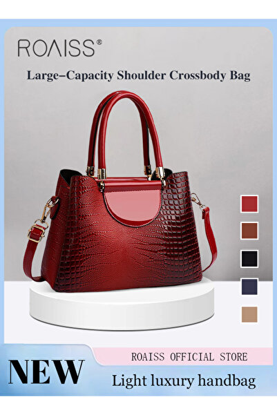 ROAISS حقيبة كتف نسائية بنقشة جلد التمساح، سعة كبيرة، خفيفة الوزن، فاخرة، بتص...