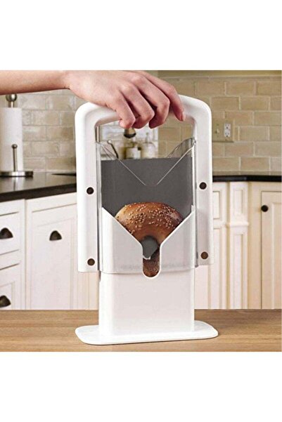 Arabest قطاعة خبز بيغل من الفولاذ المقاوم للصدأ الأبيض، قاعدة سيليكون مانعة للانزلاق لتجربة خبز بيغل أفضل