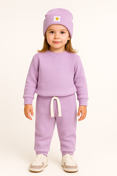 AKİF GİYİM Pamuklu Yumuşacık Bereli 3'Lü Takım Lila