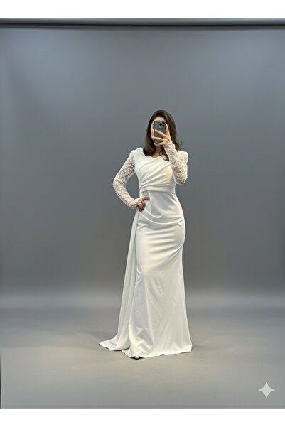 MODA ECRİN ABİYE Kolları dantel işleme uzun kol saten Abiye