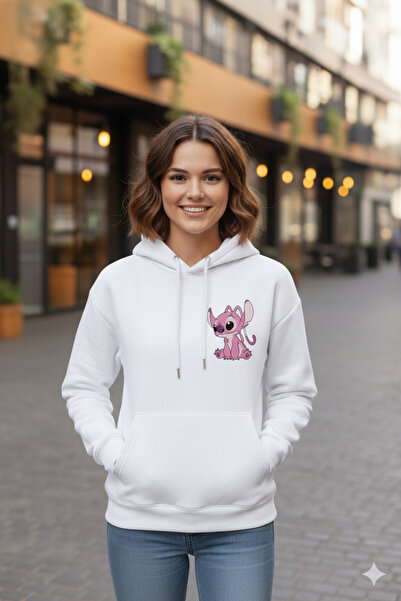 LiyAdaCo Оверсайз жіночий білий світшот-худі з принтом Angel