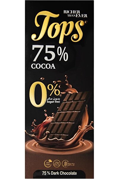 Tops باكيت ألواح شوكولاتة توبس غامق 75 % كاكاو - 50 جم بدون سكر عدد 12 حبة