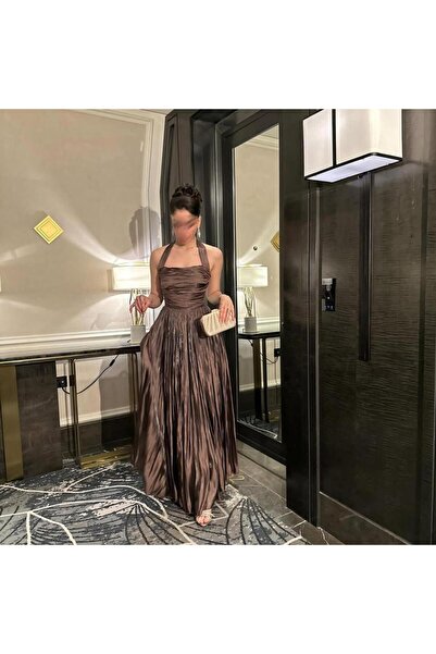 NO BRAND فستان كرنكل لامع وتكسيرات بوليسية