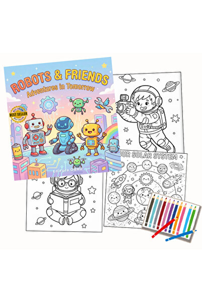 OBRO Carte de colorat pentru copii – Galaxie și Sistem Solar – 40 de ilustraț...