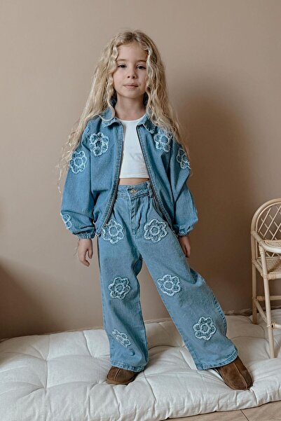 Minigimin Cicileri Set de 2 blugi pentru fetiță cu detalii Daisy - Albastru î...