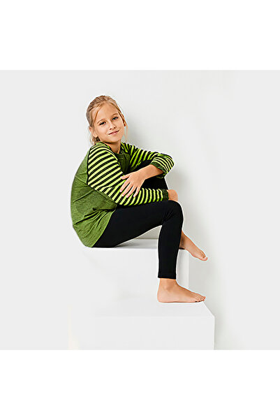 THERMOFORM Ultimate Merino Kids Seamless Striped Thermal Long Sleeve Underwear Set Green