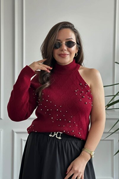 Yağmur Butik Πλεκτό πουλόβερ με έναν ώμο και λεπτομέρεια από πέρλες