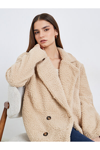 Styli Women Double-Breasted Teddy Coat