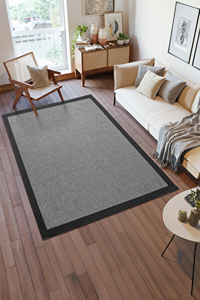 Deseneva 1148 Gri-Siyah Sisal Jüt Halı Modern Yıkanabilir Toz Vermez Antialer...