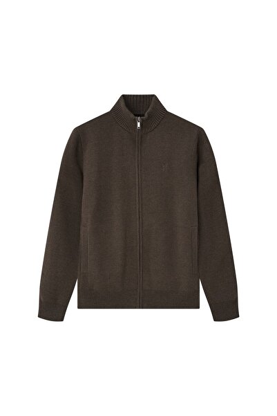 Giordano Men's Regular Fit Texture Stitch Mock Neck Full Zip Cardigan