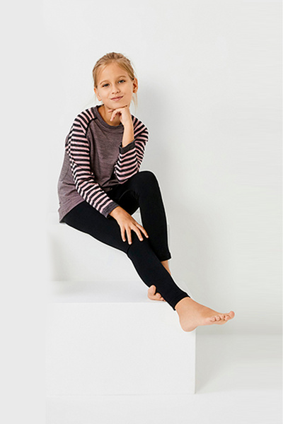 THERMOFORM Ultimate Merino Kids Seamless Striped Thermal Long Sleeve Underwear Set Pink