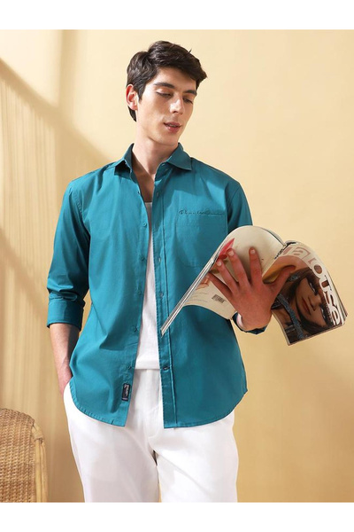 Dennis Lingo By Styli Men Green Regular Fit Spread Collar Shirt