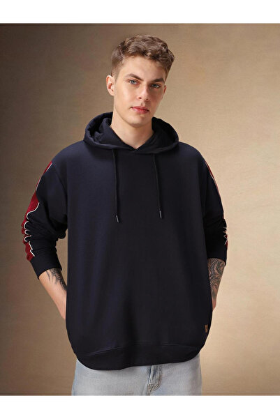 Dennis Lingo By Styli Men Navy Blue Striped Sleeve Hoodie