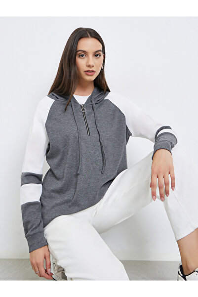 Take Two By Styli Grey Color Block Raglan Sleeve Hoodie