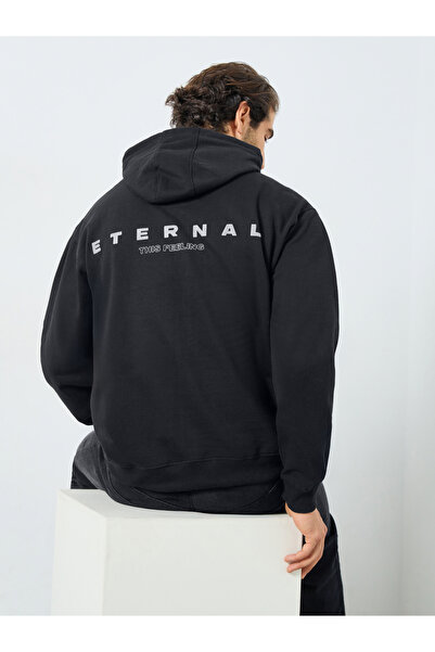Styli Eco Earth Relaxed Fit Text HD Print Fleece Hoodie