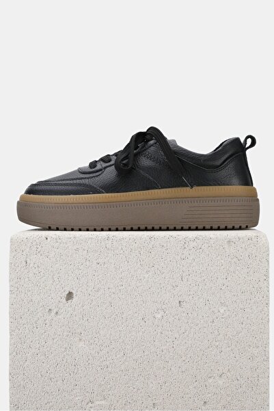 TUNAELLİ KADIN SİYAH HAKİKİ DOĞAL DERİ 36-41 NUMARA BAĞCIKLI SNEAKER AYAKKABI