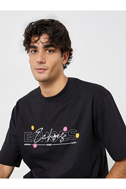 Styli Men Black Oversized Graphic Print Jersey T-Shirt