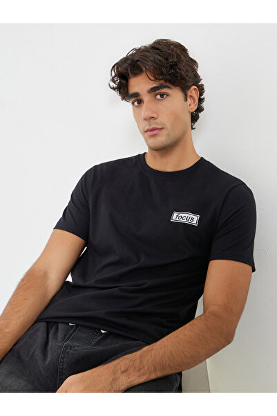 Styli Men Black Embroidered Regular Fit Jersey T-Shirt