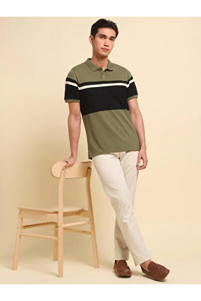 Dennis Lingo By Styli Men Olive Color Block Regular Fit Polo