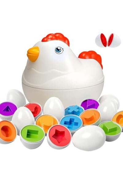 Yelajoy Matching Eggs Montessori Toy for Toddlers 3+ Ages – 12 Pcs Shape & Color Puzzle in Chicken Case