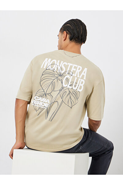Styli Men Khaki Graphic Oversized T-Shirt