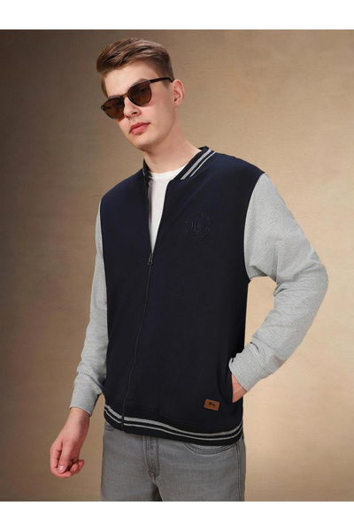 Dennis Lingo By Styli Men Navy Blue Color Block Varsity Jacket