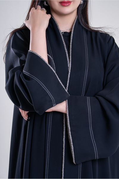 Afnan Boutique عبايه كريب بالشك الفضي الرمادي