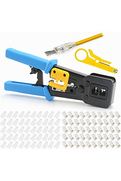 Beauenty RJ45 Push-Through Crimping Tool Kit with 50 Cat6 Connectors