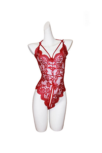 JInsh Sexy Women's Lace Up Bodysuit Perspective Hollow Strappy Open Crotch Temptation Sleepwear