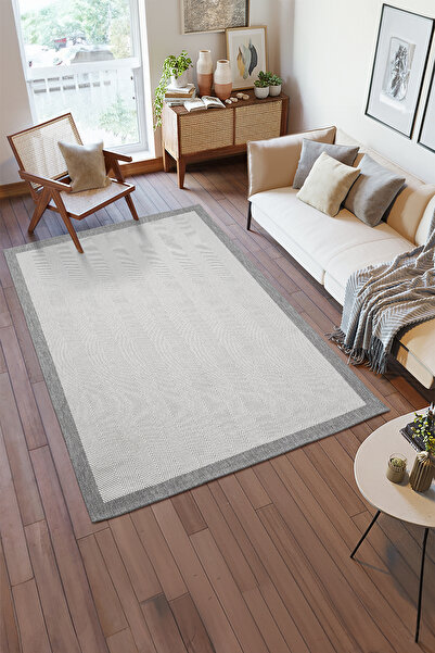 Deseneva 1147 Krem-Gri Sisal Jüt Halı Modern Yıkanabilir Toz Vermez Antialerj...