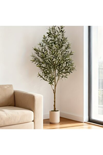 SCHENKERO شجرة زيتون اصطناعية نابضة بالحياة بطول 213 سم، ديكور داخلي كبير بأغصان وثمار واقعية