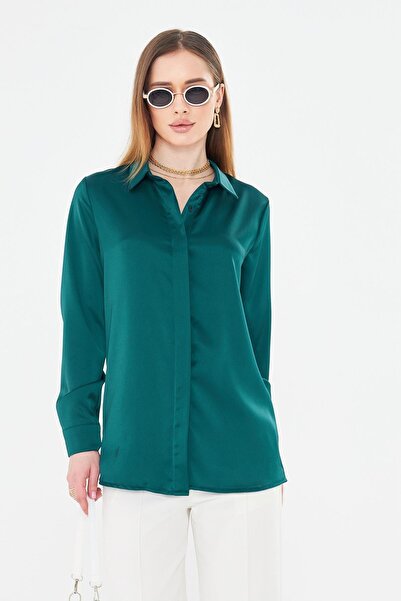 LOVELF Klasik Saten Gömlek Zümrüt
