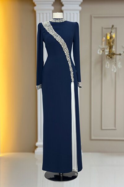 Amine Hüma İnci Abiye Elbise Lacivert