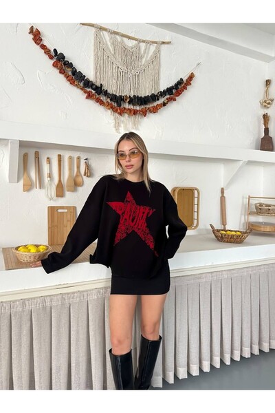 cottonage Pulover tricotat supradimensionat cu model STAR pentru femei