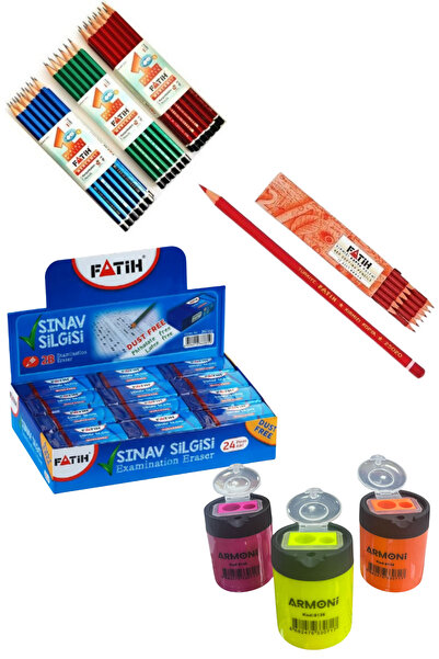 Fatih Okul Seti Mercanlı Kırmızı Kalem Silgi Kalemtraş