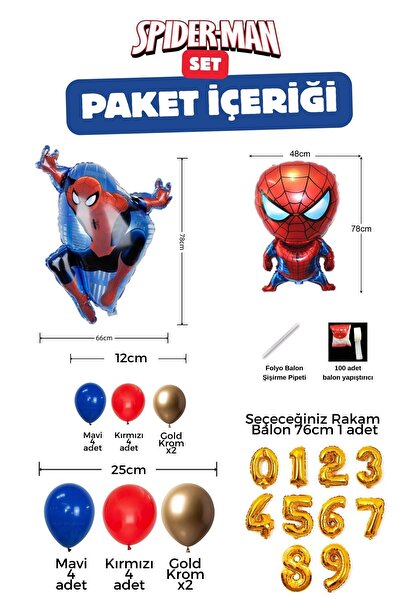 PARTİAVM مجموعة من بالونين ذهبيين على شكل أرقام لعيد ميلاد سبايدرمان، بالونات...