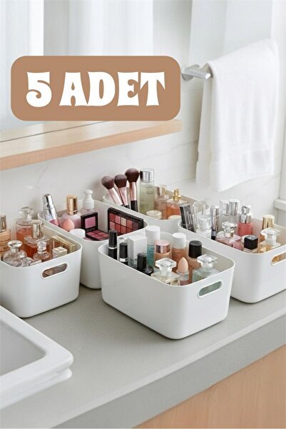 Bayev Sort 5 Adet Kozmetik Düzenleyici Organizer Beyaz Renk Plastik Çok Amaçl...