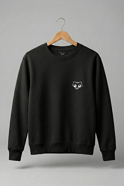 WİDİ Сладко котешко принт 100% памук Регулярна кройка Кръгла яка 3-слойна зим...