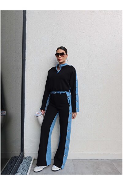 ESRAHELVACI Fleece-Lined Tracksuit Set with Denim Detail