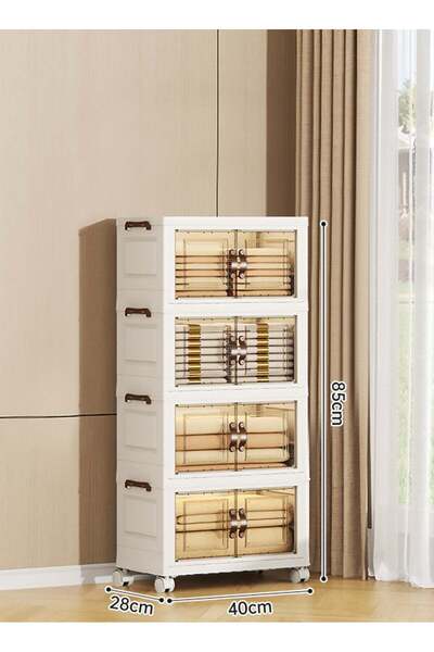 Ollieroo خزانة تخزين بلاستيكية قابلة للطي بأربعة أرفف مزودة بعجلات، 40×26.5×8...